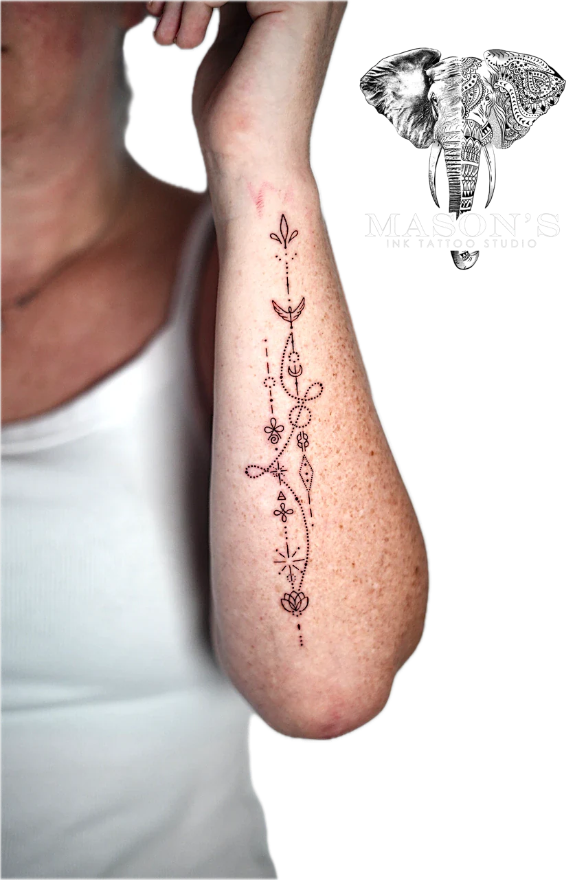 Fine Line Ornamental Tattoo Design by Mason's Ink Tattoo Studio, Bali