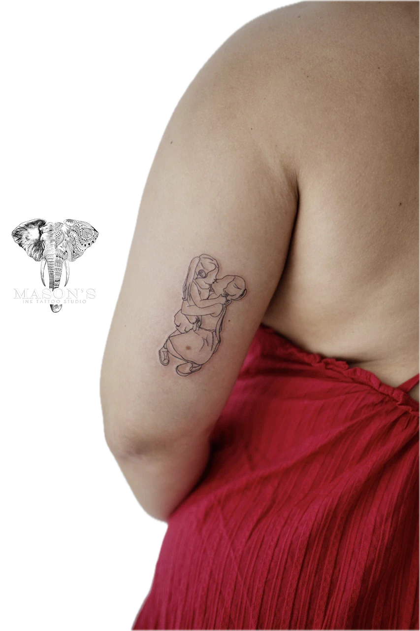Fine Line Outline Tattoo Design by Mason's Ink Tattoo Studio, Bali