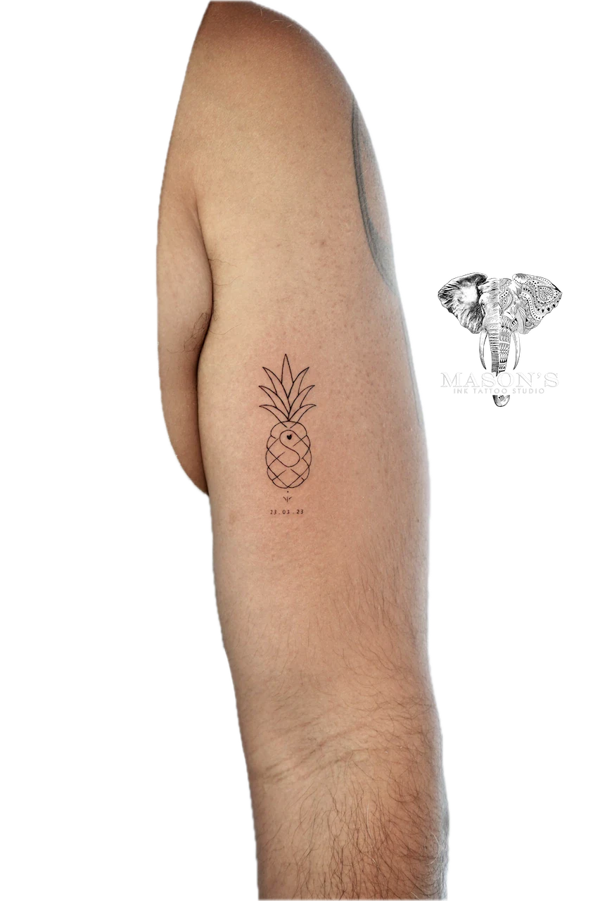 Fine Line Pineapple Tattoo Design - Fineline tattoo by Mason's Ink Tattoo Studio, Bali