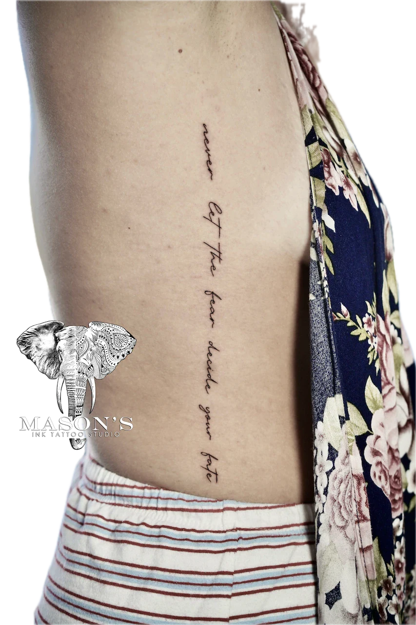 Fine Line Rib Script Tattoo Design - Fineline tattoo by Mason's Ink Tattoo Studio, Bali