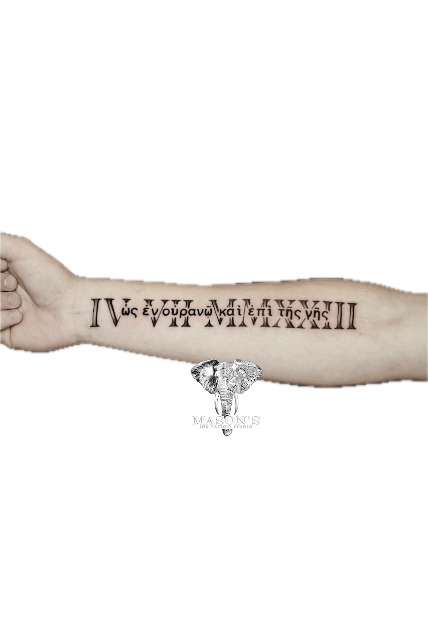 Fine Line Roman Numeral Script Tattoo Design - Fineline tattoo by Mason's Ink Tattoo Studio, Bali