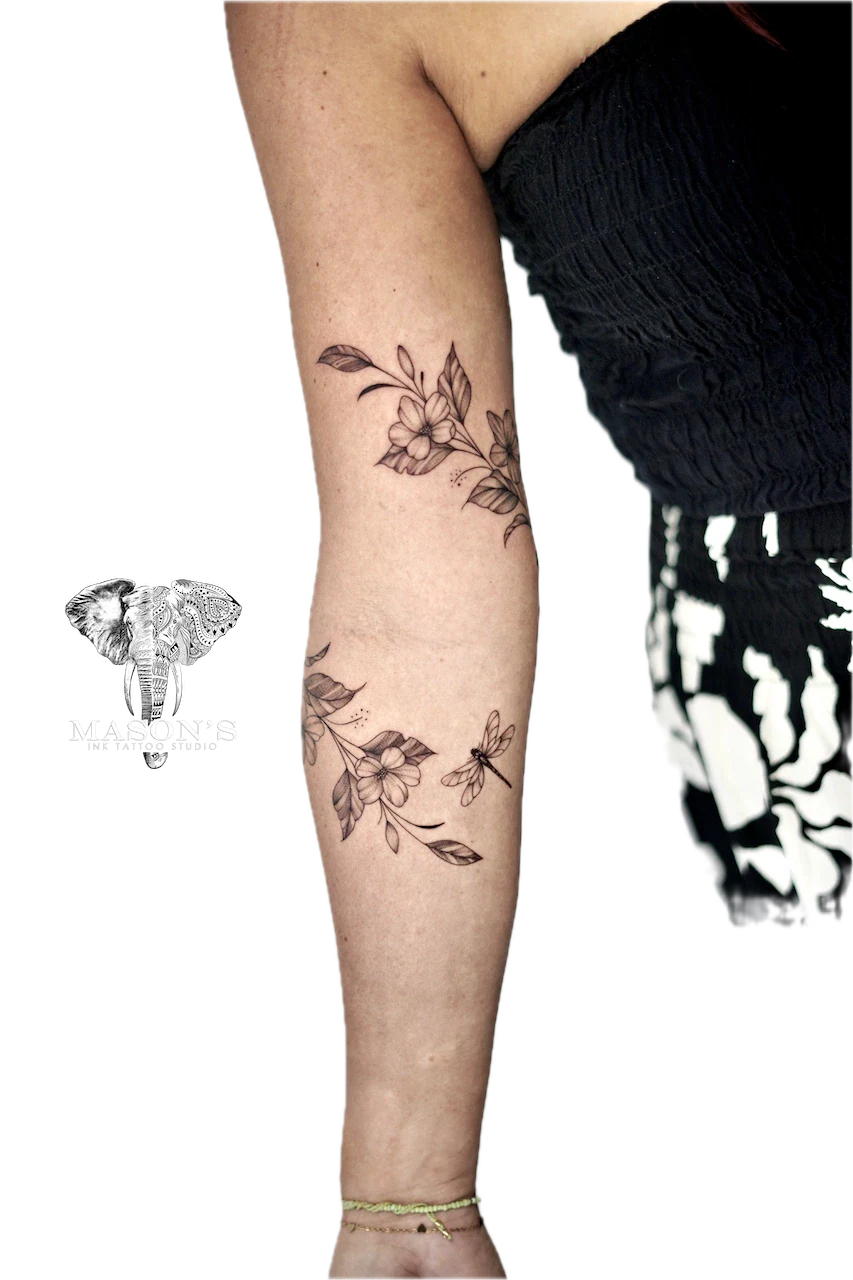 Fine Line Round Floral Flower Tattoo Design - Fineline tattoo by Mason's Ink Tattoo Studio, Bali