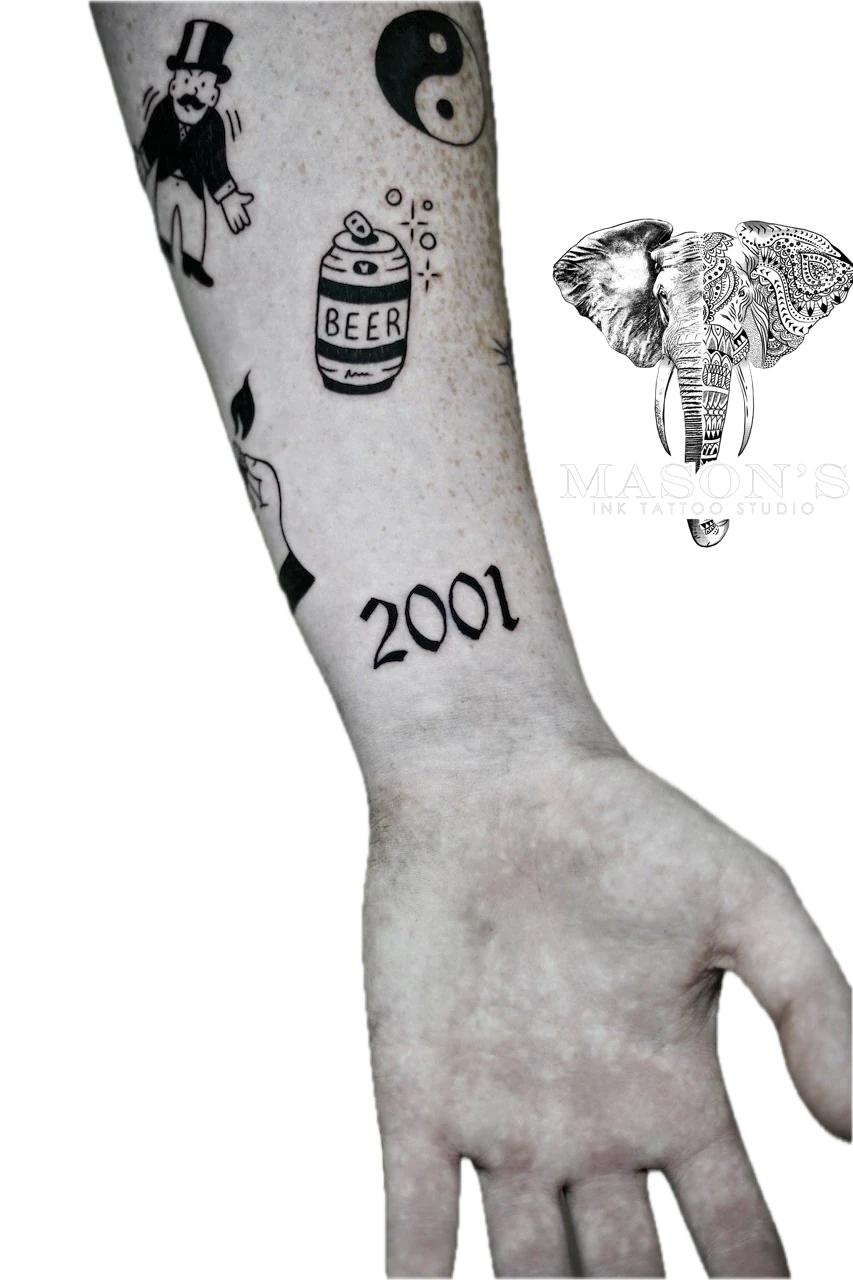 Fine Line Script 2001 Tattoo Design by Mason's Ink Tattoo Studio, Bali