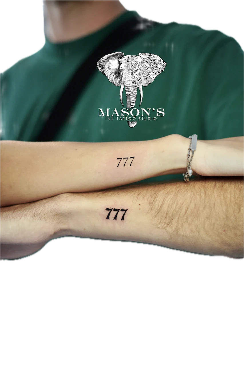 Fine Line Script 777 Tattoo Design - Fineline tattoo by Mason's Ink Tattoo Studio, Bali