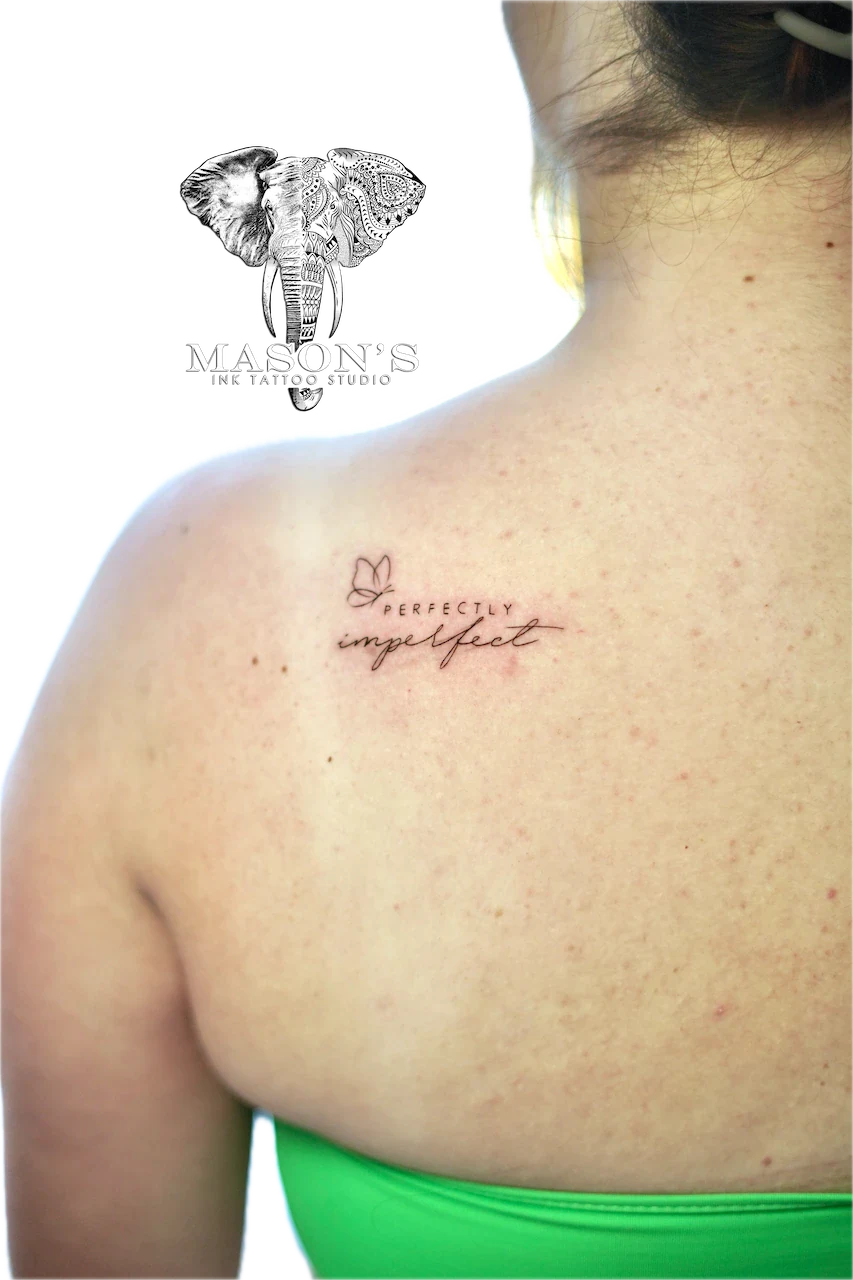 Fine Line Script Butterfly Tattoo Design - Fineline tattoo by Mason's Ink Tattoo Studio, Bali