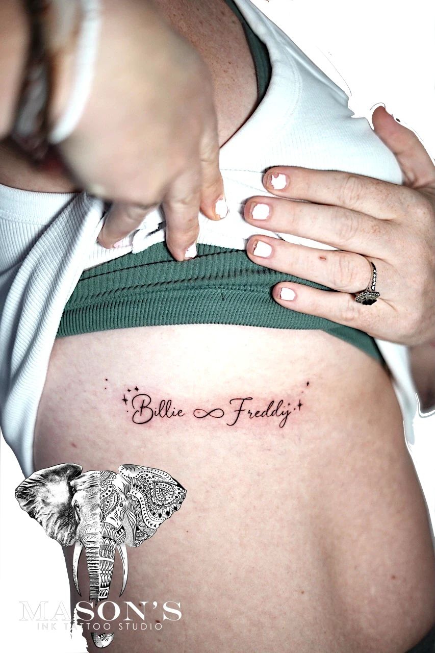 Fine Line Script Chameleon Tattoo Design by Mason's Ink Tattoo Studio, Bali