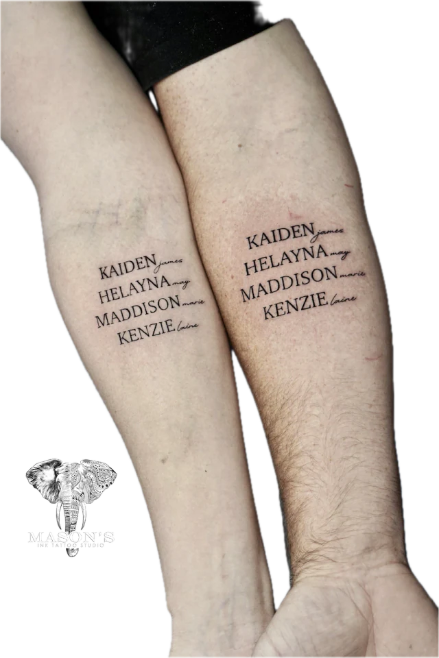 Fine Line Script Couple Tattoo - Fineline tattoo by Mason's Ink Tattoo Studio, Bali