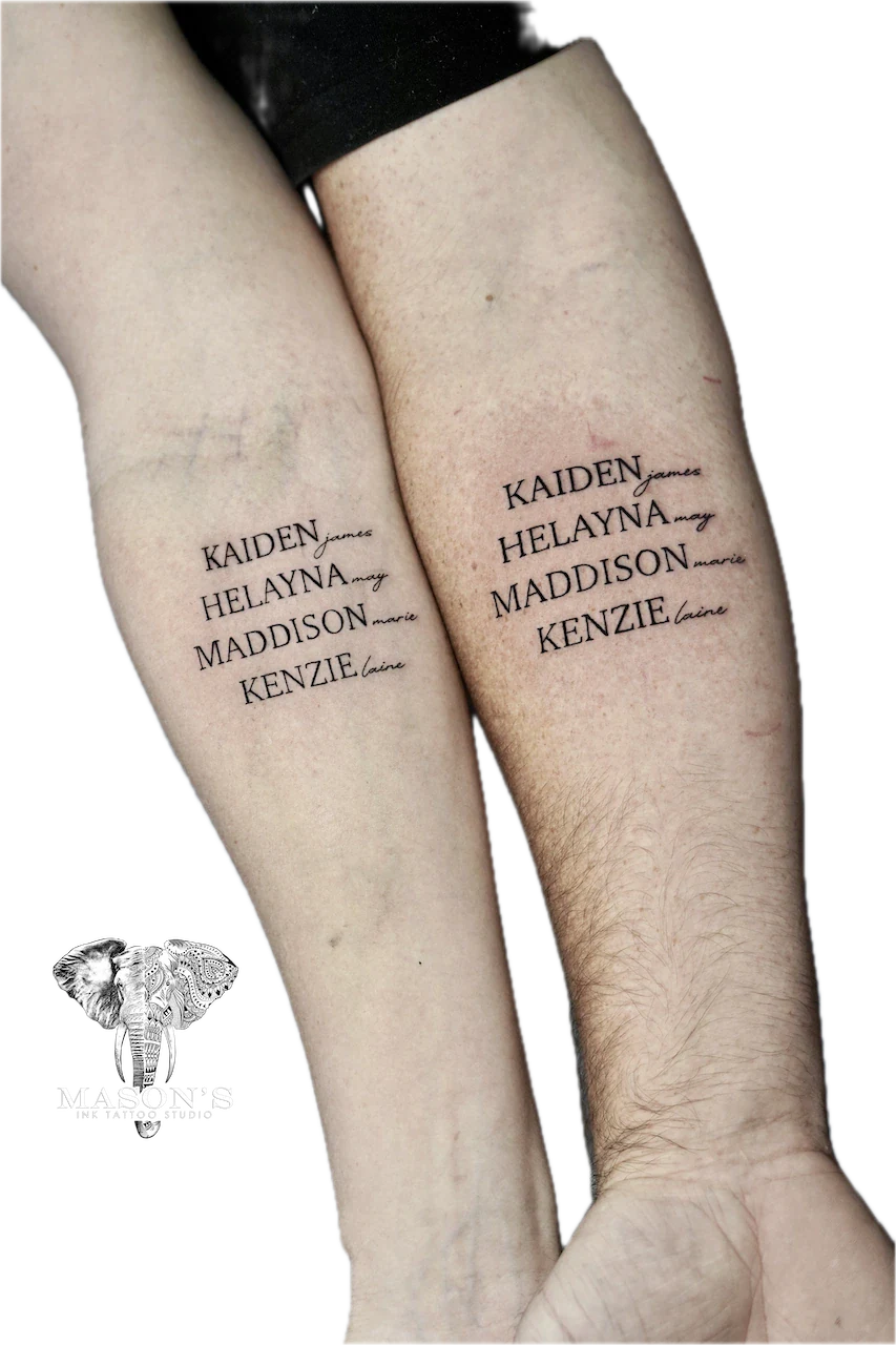 Fine Line Script Couple Tattoo - Fineline tattoo by Mason's Ink Tattoo Studio, Bali