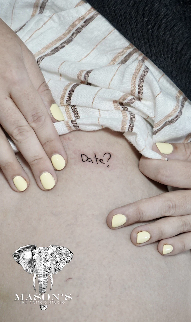 Fine Line Script Date Tattoo Design by Mason's Ink Tattoo Studio, Bali
