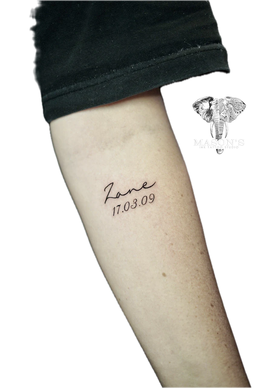 Fine Line Script Name Tattoo - Fineline tattoo by Mason's Ink Tattoo Studio, Bali