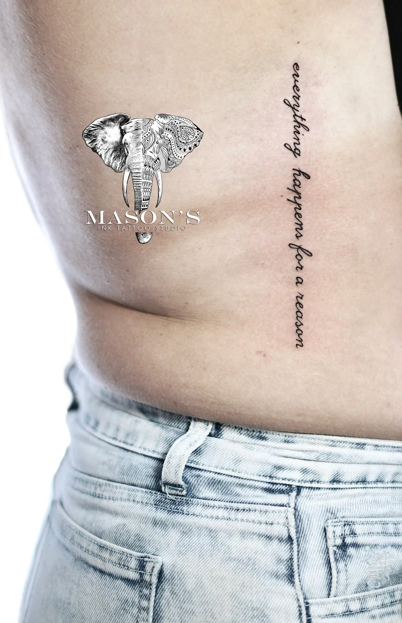 Fine Line Script Rib Tattoo Design - Fineline tattoo by Mason's Ink Tattoo Studio, Bali