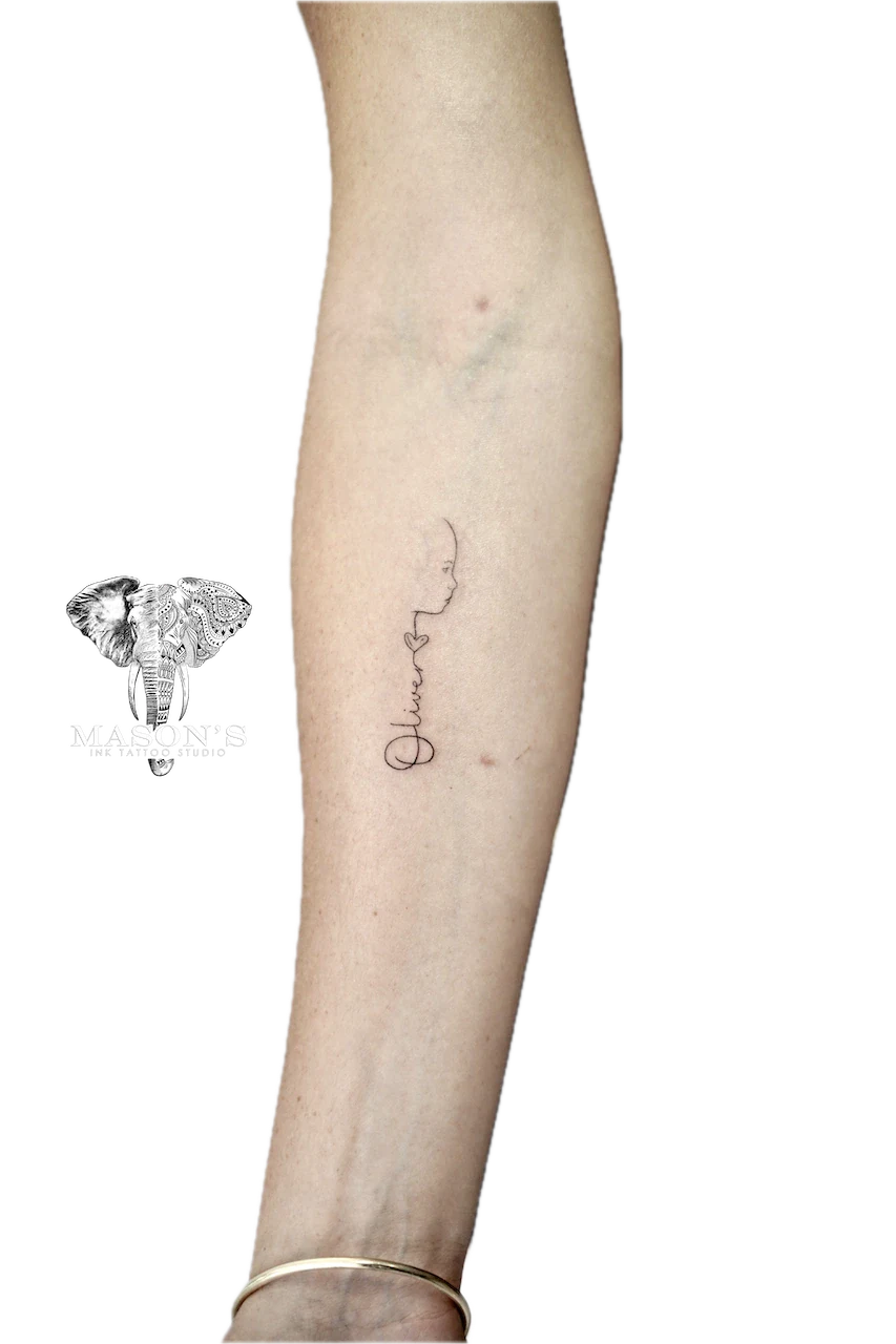 Fine Line Script Tattoo Portfolio by Mason's Ink Tattoo Studio, Bali