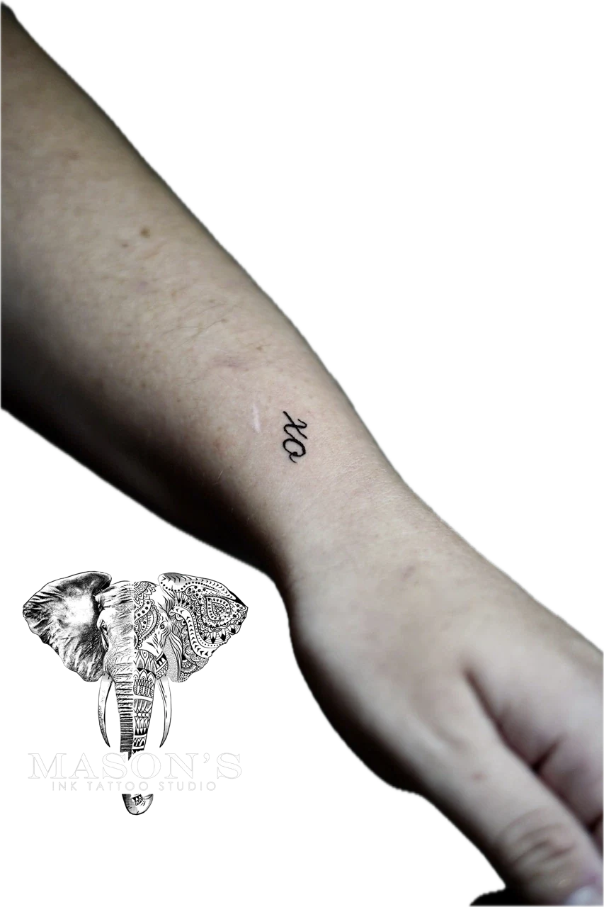 Fine Line Script Xo Tattoo Design by Mason's Ink Tattoo Studio, Bali