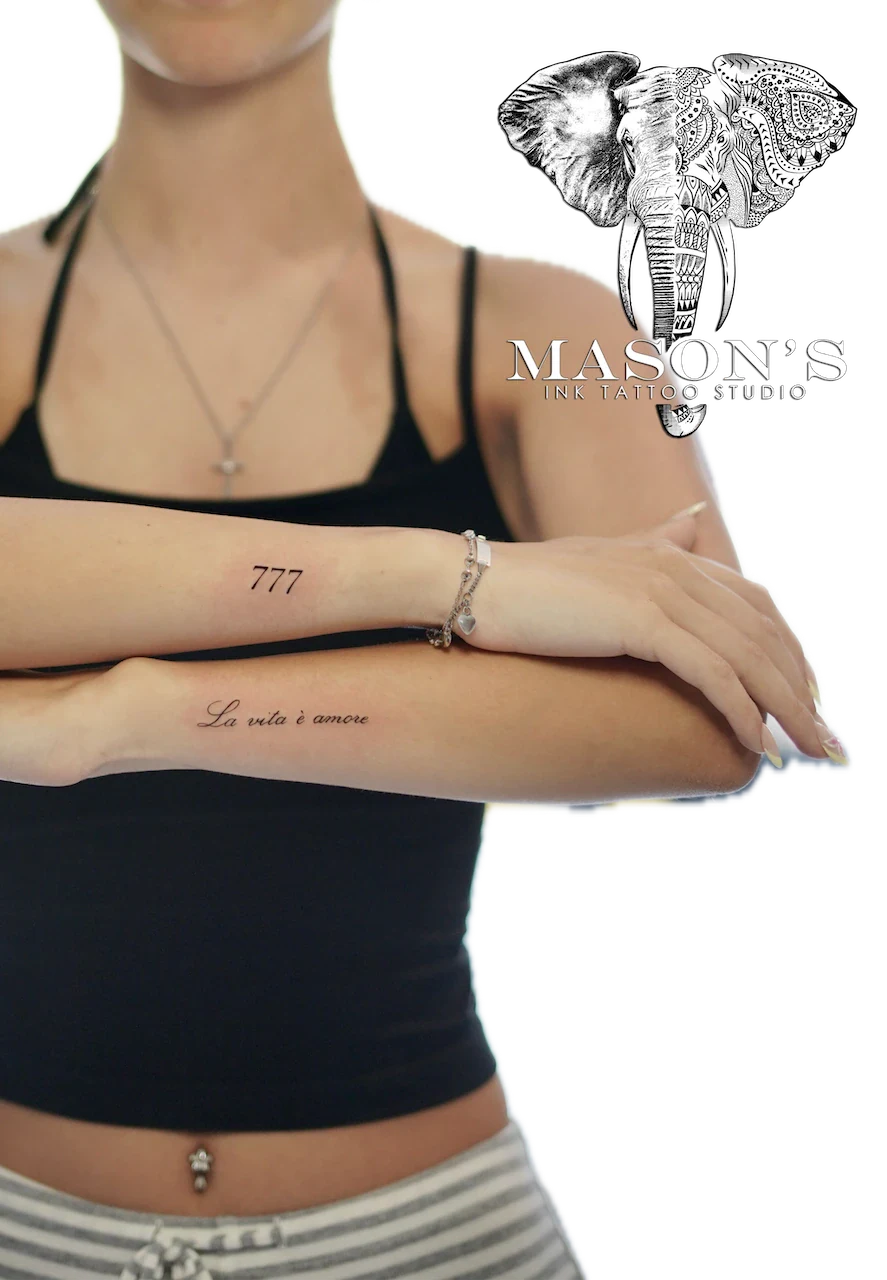Fine Line Script and Number Tattoo Design - Fineline tattoo by Mason's Ink Tattoo Studio, Bali