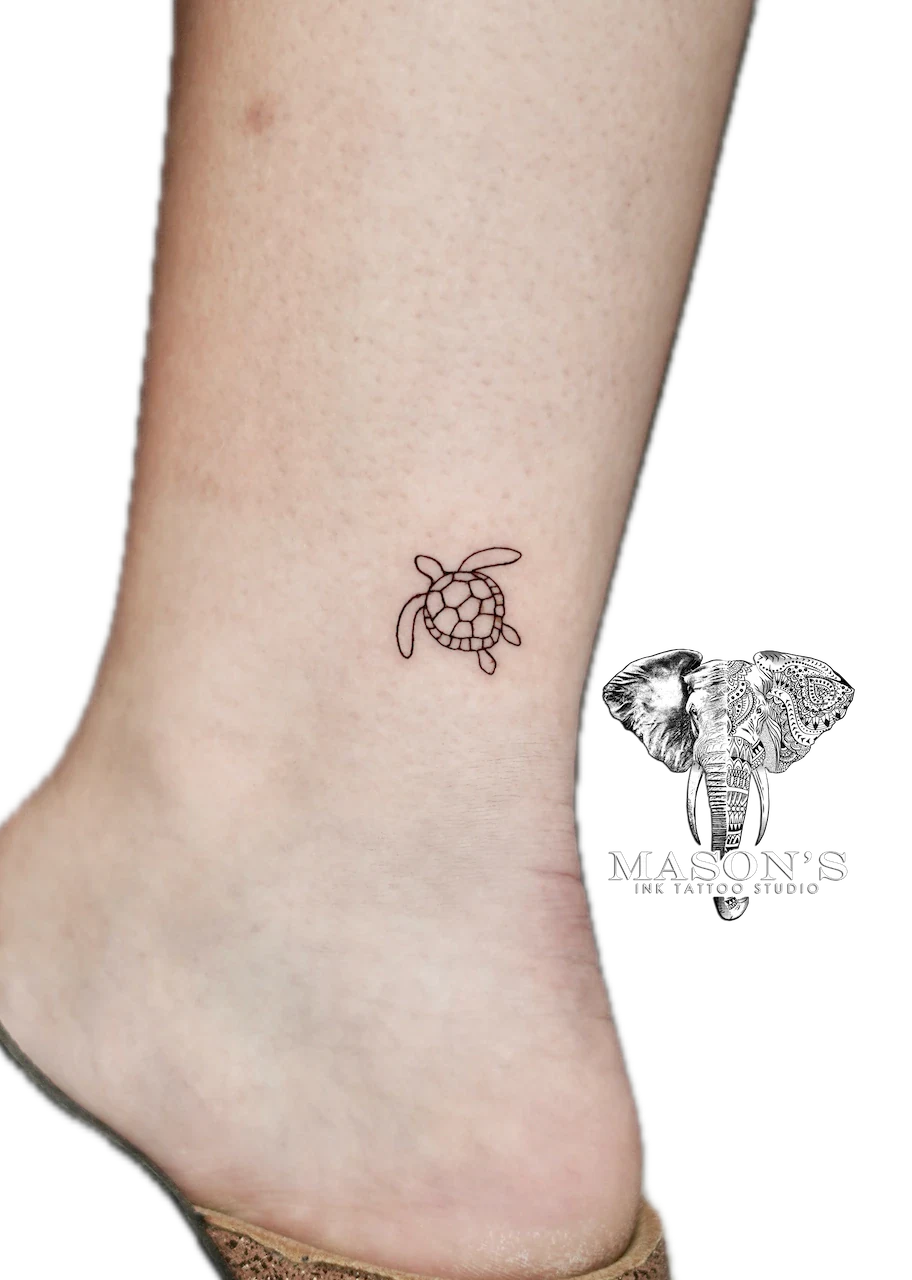 Fine Line Sea Turtle Tattoo Design - Fineline tattoo by Mason's Ink Tattoo Studio, Bali