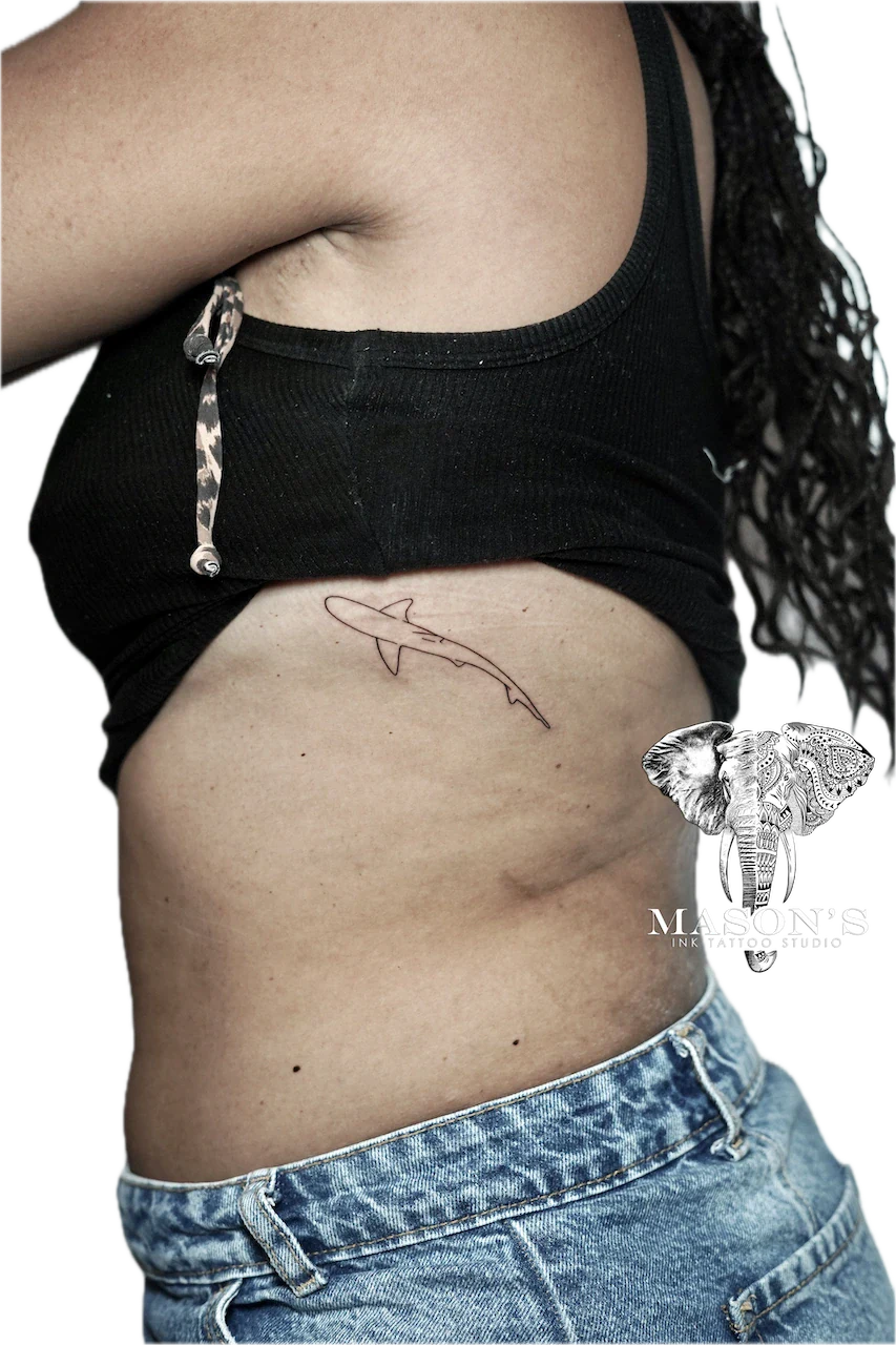 Fine Line Shark Tattoo by Mason's Ink Tattoo Studio, Bali