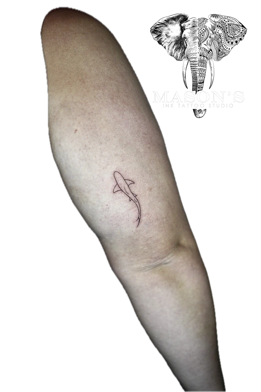 Fine Line Shark Tattoo Design by Mason's Ink Tattoo Studio, Bali