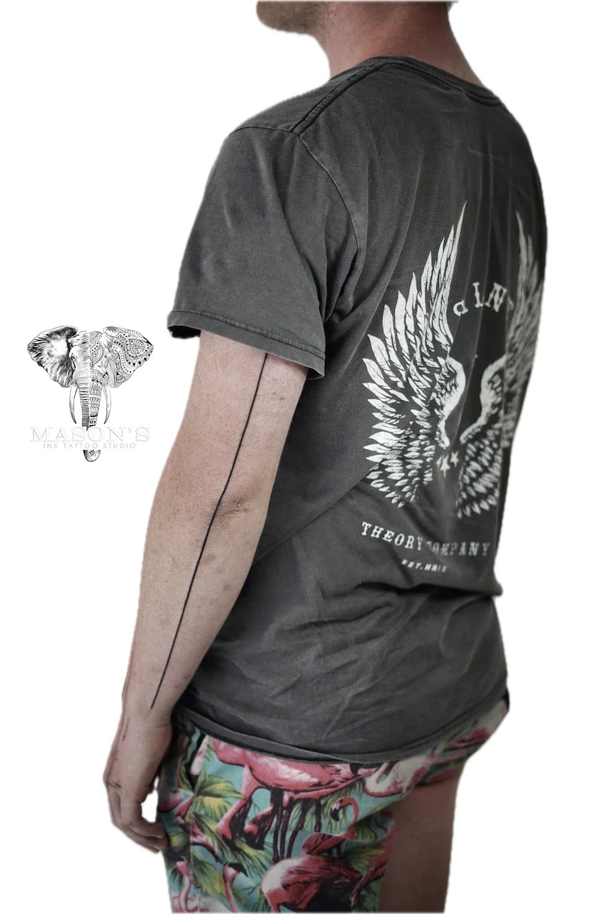 Fine Line Straight Tattoo Design; by Mason's Ink Tattoo Studio, Bali