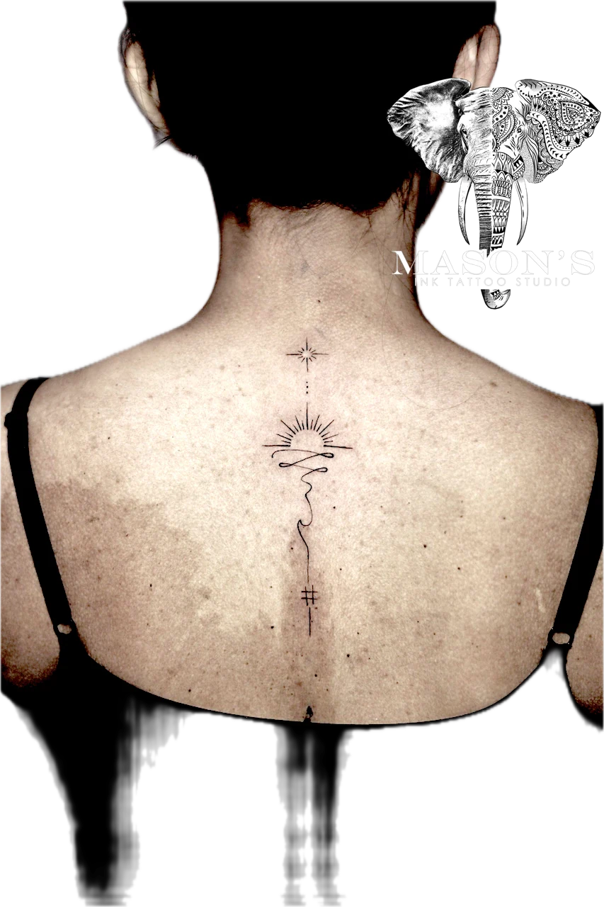 Fine Line Sun and Line Tattoo Design by Mason's Ink Tattoo Studio, Bali