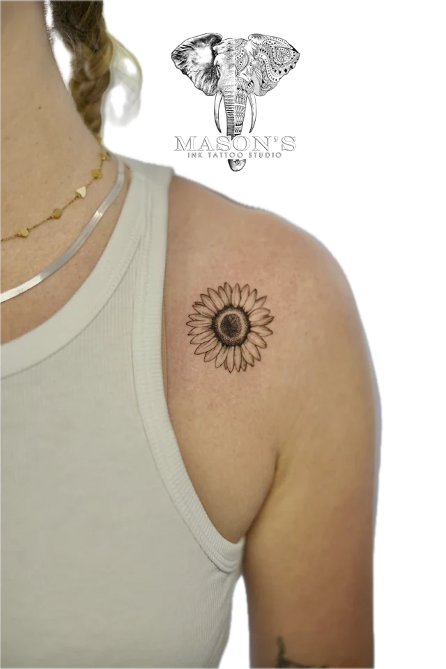 Fine Line Sunflower Tattoo - Fineline tattoo by Mason's Ink Tattoo Studio, Bali