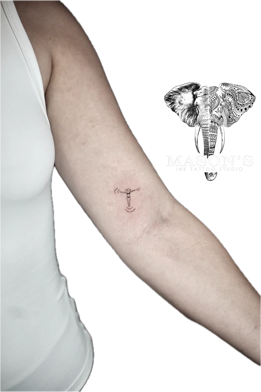 Fine Line Swimming Woman Tattoo Design by Mason's Ink Tattoo Studio, Bali