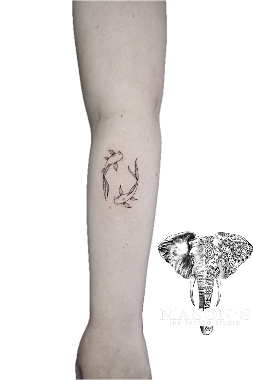 Fine Line Tattoo Style Koi Fish by Mason's Ink Tattoo Studio, Bali