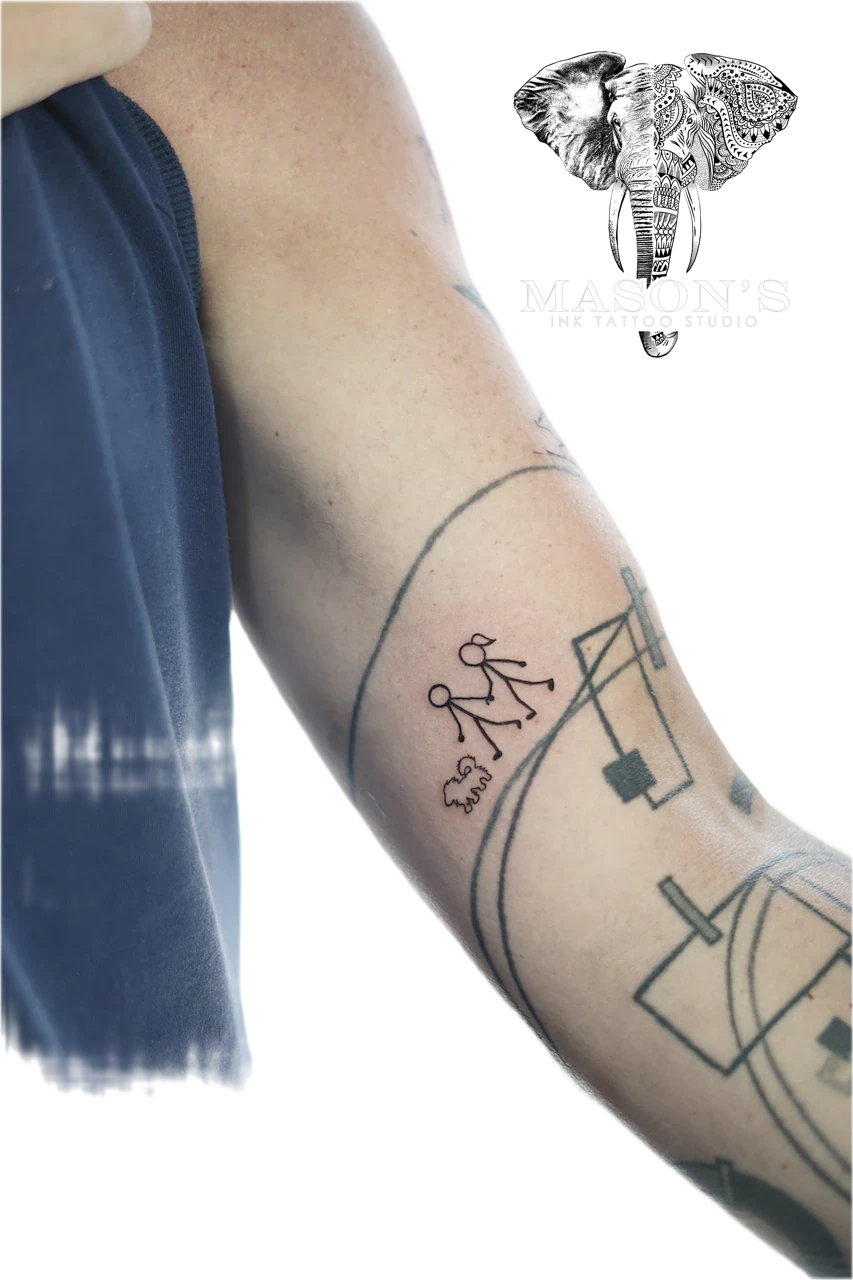 Fine Line Tattoo Style Stick Man by Mason's Ink Tattoo Studio, Bali