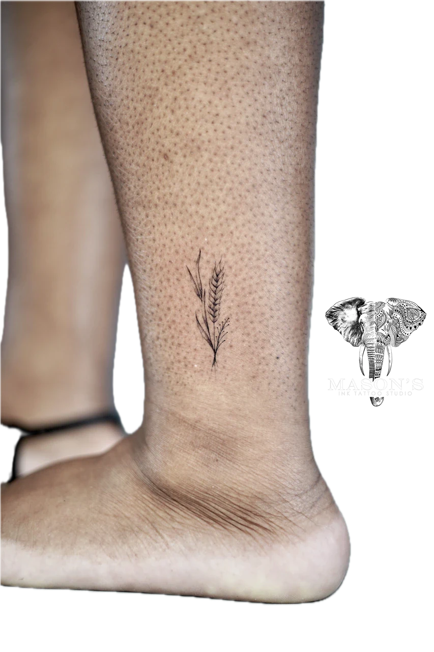 Fine Line Tattoo Style Wheat Floral by Mason's Ink Tattoo Studio, Bali