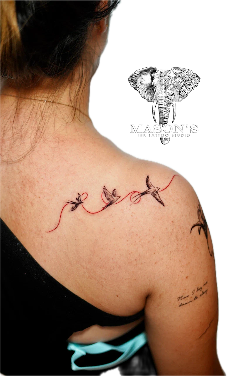 Fine Line Three Birds Tattoo Design - Fineline tattoo by Mason's Ink Tattoo Studio, Bali