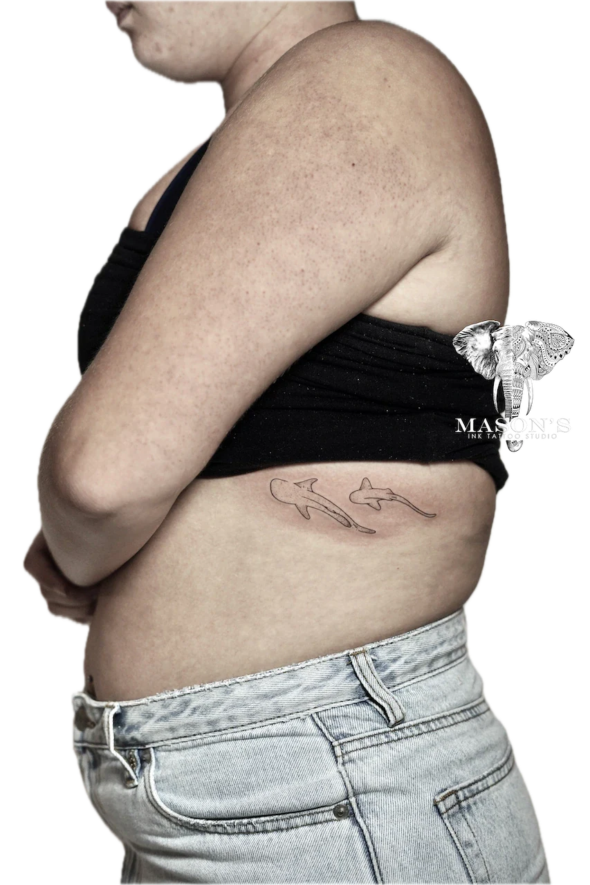 Fine Line Twin Shark Tattoo Design - Fineline tattoo by Mason's Ink Tattoo Studio, Bali