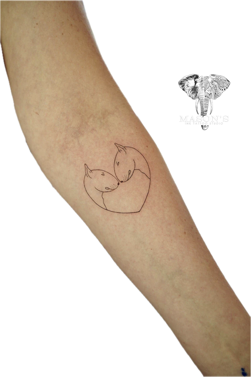 Fine Line Two Dogs Tattoo Design - Fineline tattoo by Mason's Ink Tattoo Studio, Bali
