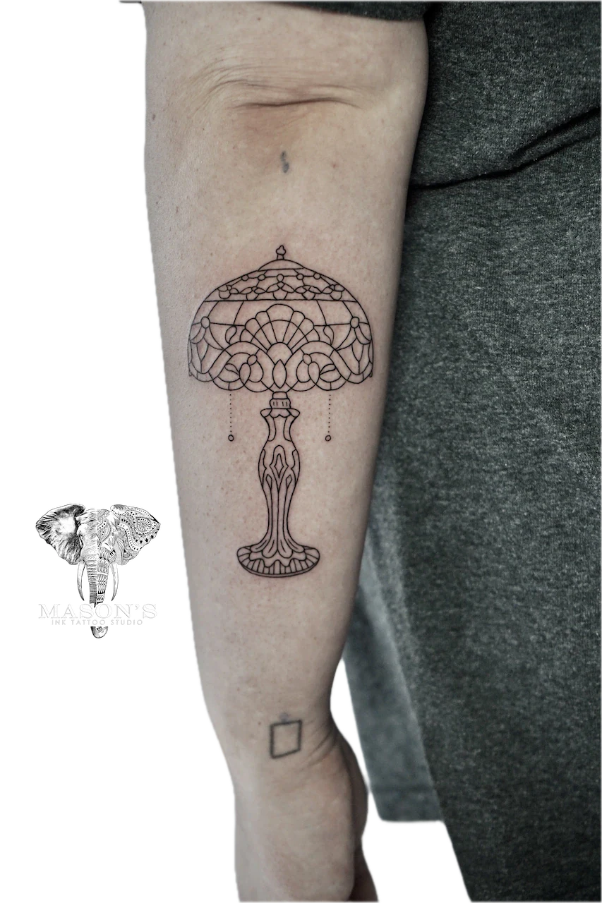 Fine Line Umbrella Tattoo Design by Mason's Ink Tattoo Studio, Bali