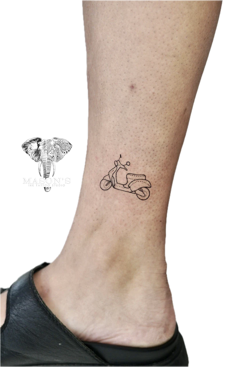 Fine Line Vespa Tattoo Design - Fineline tattoo by Mason's Ink Tattoo Studio, Bali