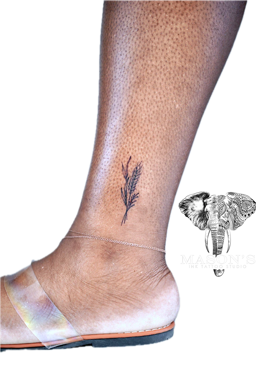Fine Line Wheat Floral Tattoo Design by Mason's Ink Tattoo Studio, Bali