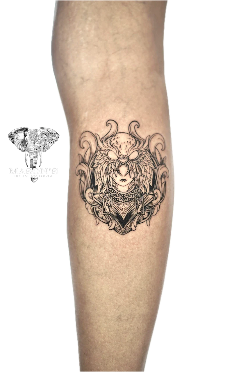 Fine Line Woman Outline Tattoo Design by Mason's Ink Tattoo Studio, Bali