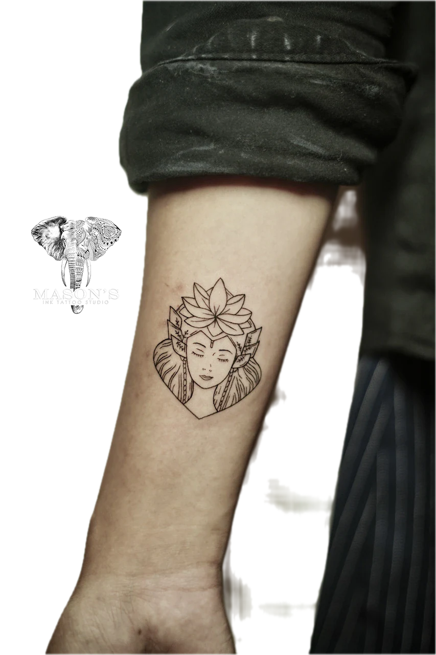Fine Line Woman Tattoo Design by Mason's Ink Tattoo Studio, Bali