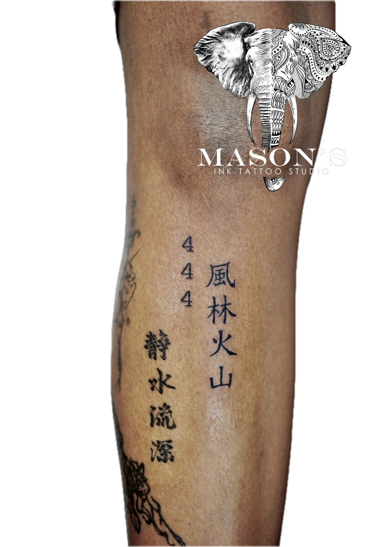 Fine Line Chinese Script tattoo by Mason's Ink Tattoo Studio, Bali