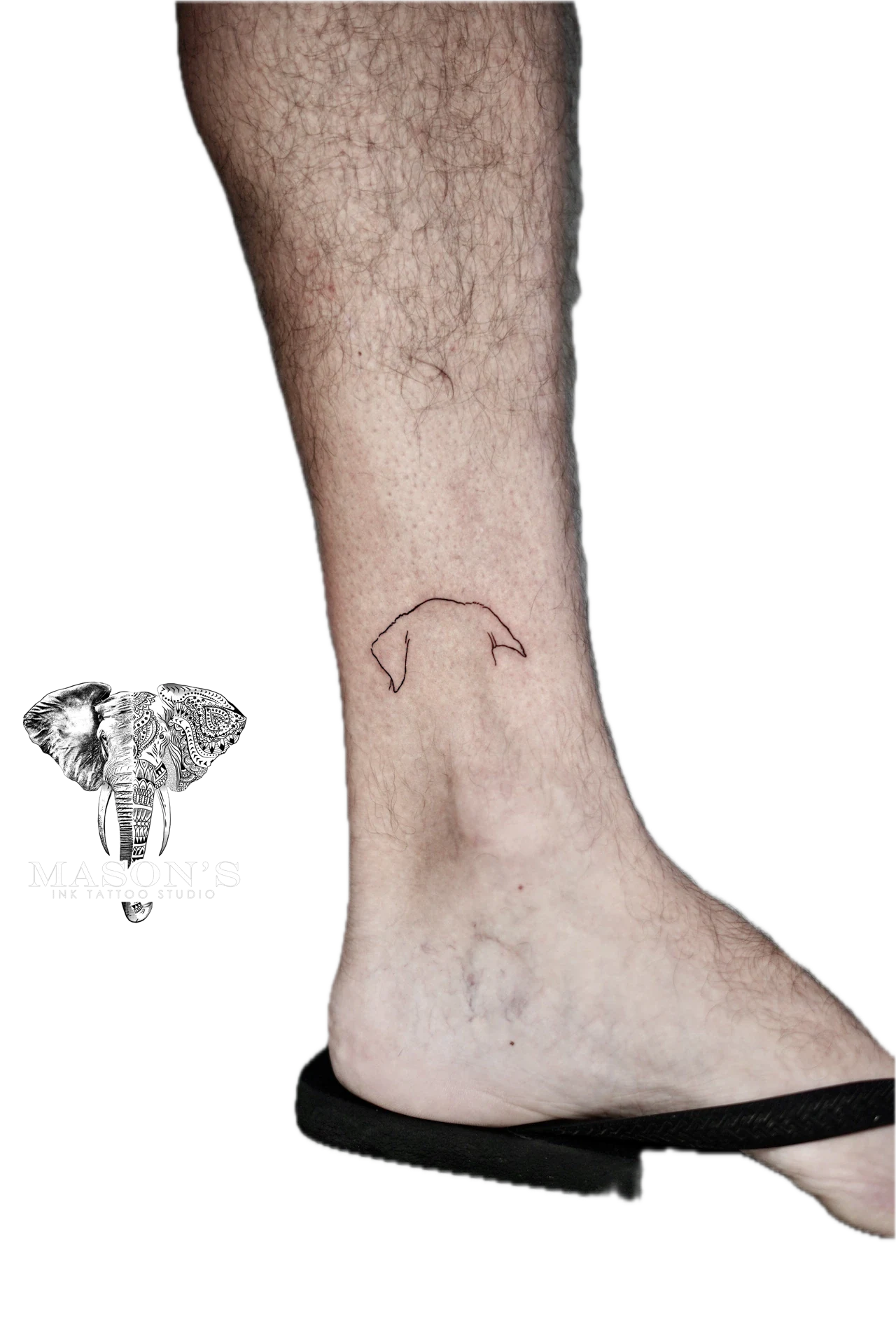 Fine Line Dogs Head Ears Tattoo by Mason's Ink Tattoo Studio, Bali