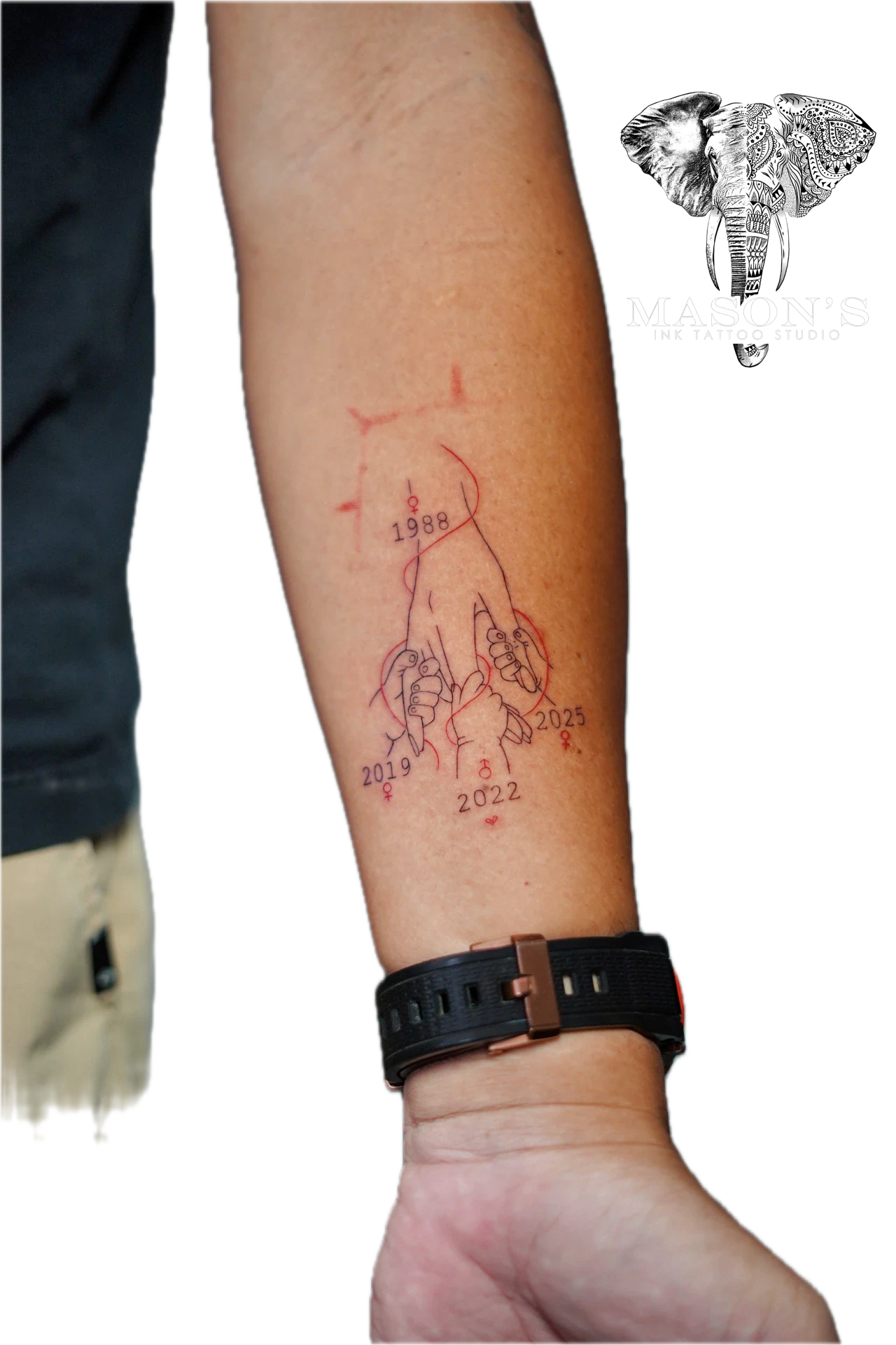 Fine Line Family hands Tattoo by Mason's Ink Tattoo Studio, Bali