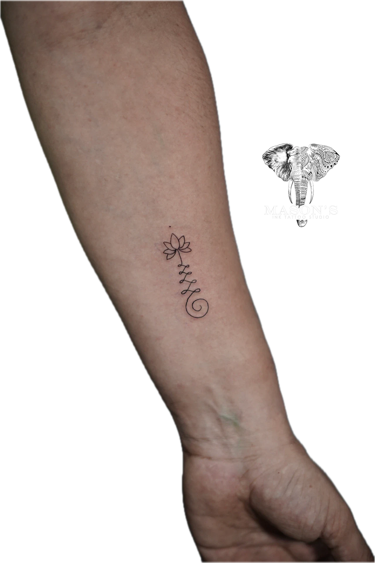 Fine Line Lotus Flower Tattoo by Mason's Ink Tattoo Studio, Bali