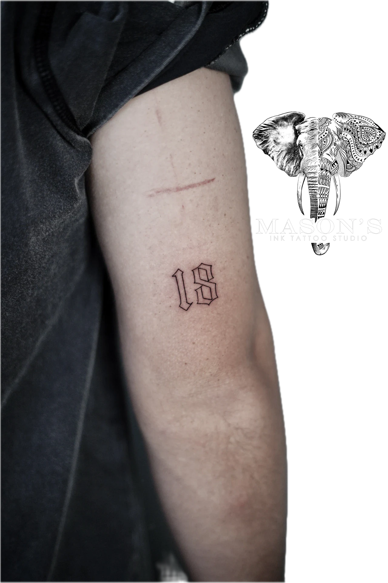 Fine Line Number tattoo by Mason's Ink Tattoo Studio, Bali