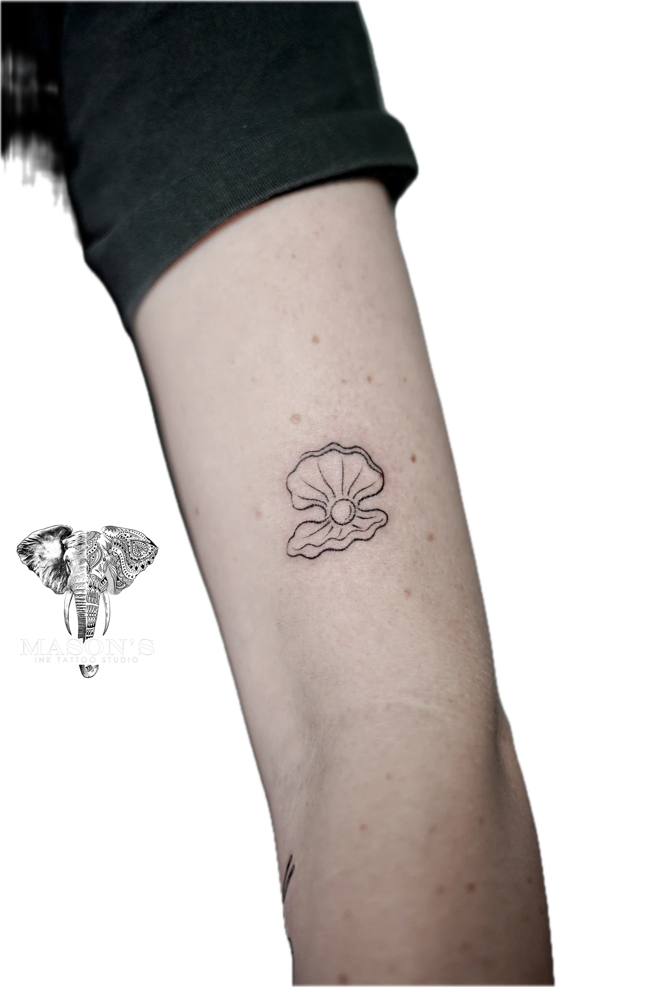 Fine Line Pearl Oyster Tattoo by Mason's Ink Tattoo Studio, Bali