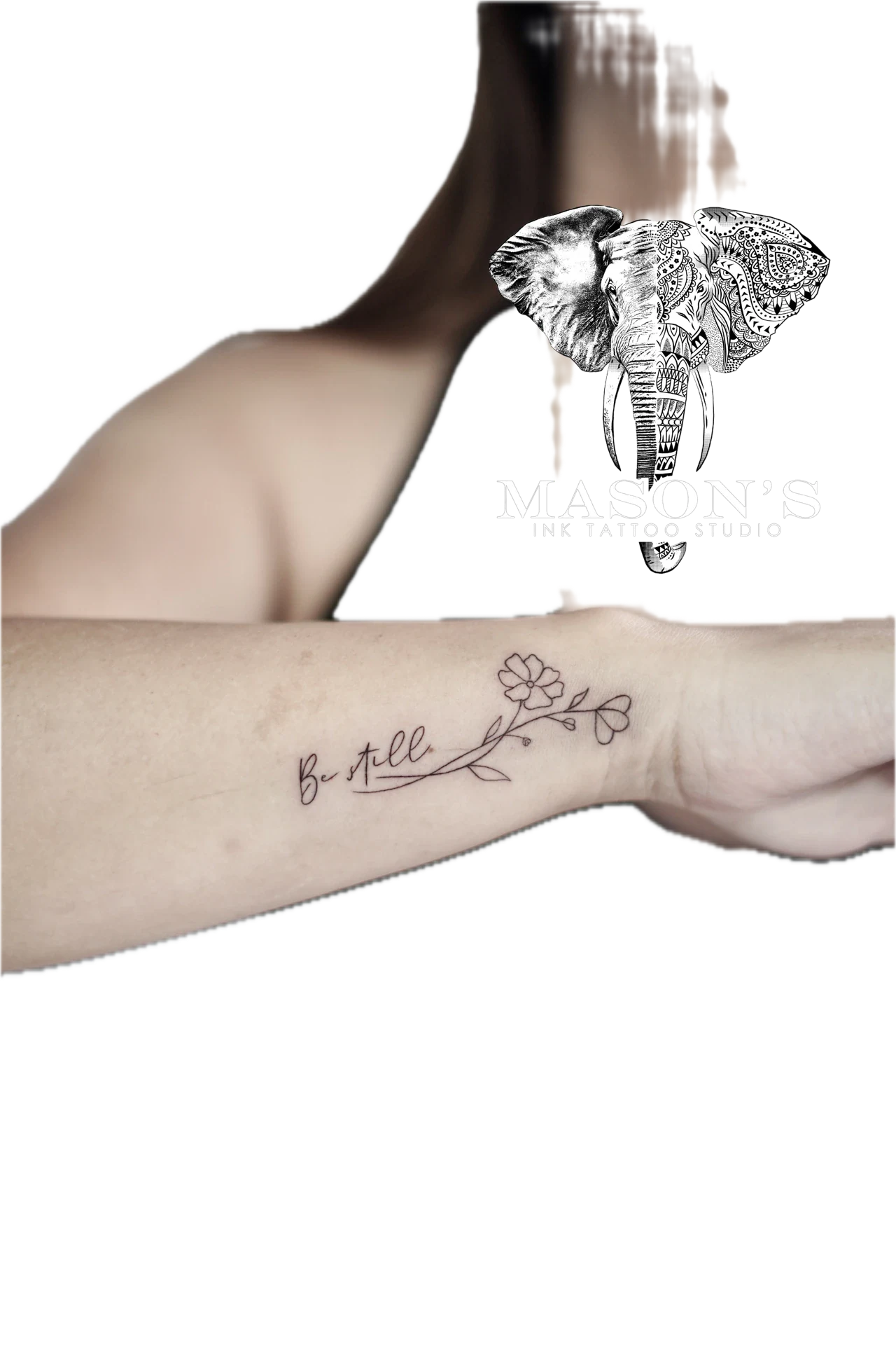 Fine Line Script Floral Flower tattoo by Mason's Ink Tattoo Studio, Bali