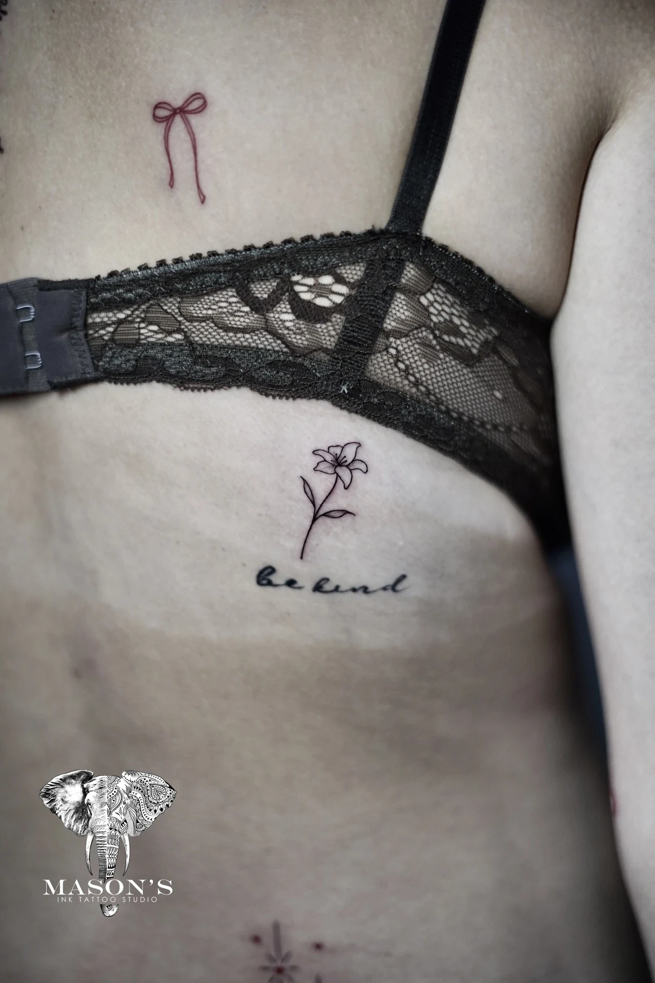 Fine Line Tattoo Flower by Mason's Ink Tattoo Studio, Bali