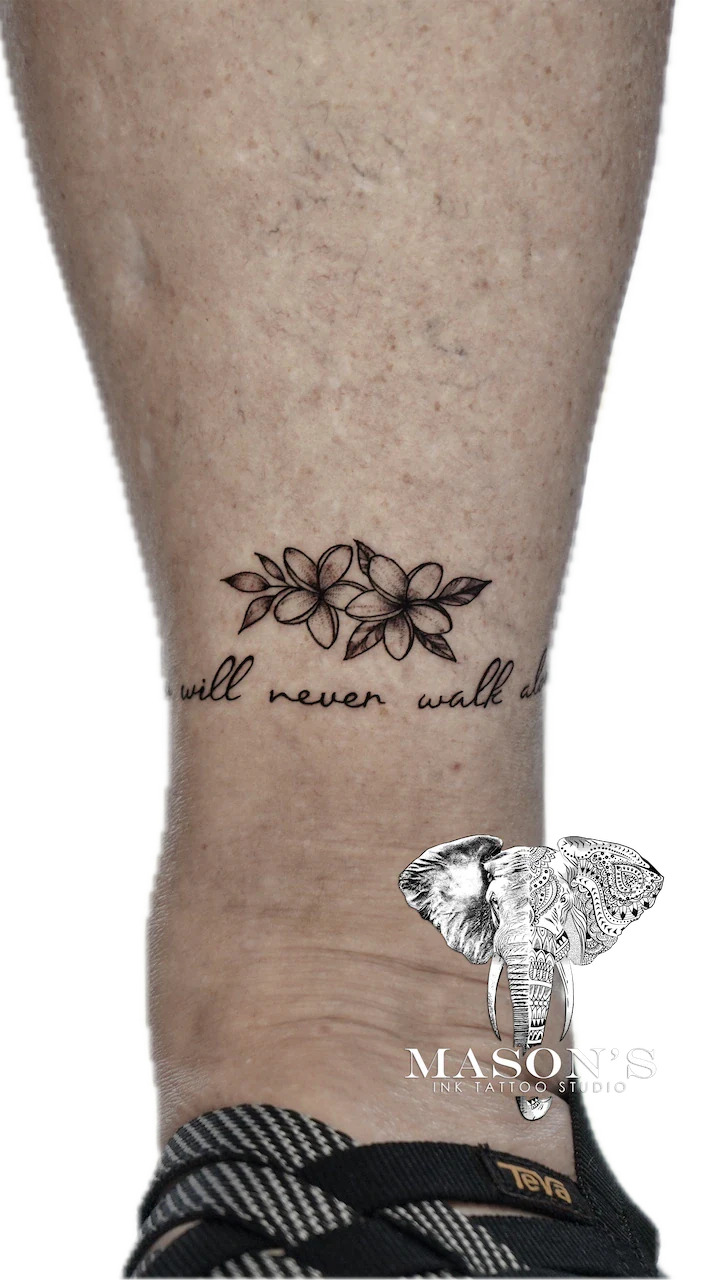 Floral Fine Line & Script Tattoo - Fineline tattoo by Mason's Ink Tattoo Studio, Bali