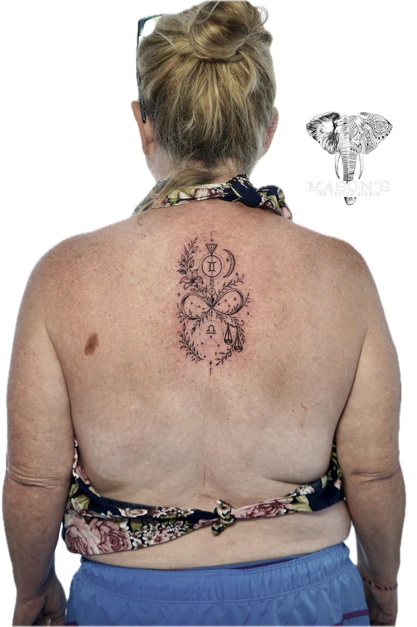 Floral and Leaf Fine Line Tattoo - Fineline tattoo by Mason's Ink Tattoo Studio, Bali