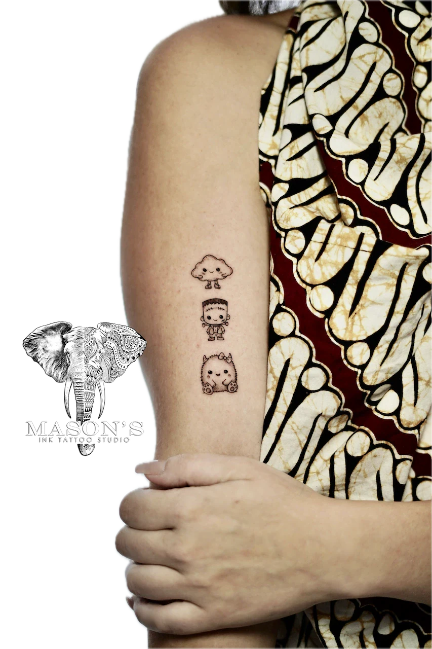 Playful Fine Line Monster Tattoo Design - Fineline tattoo by Mason's Ink Tattoo Studio, Bali