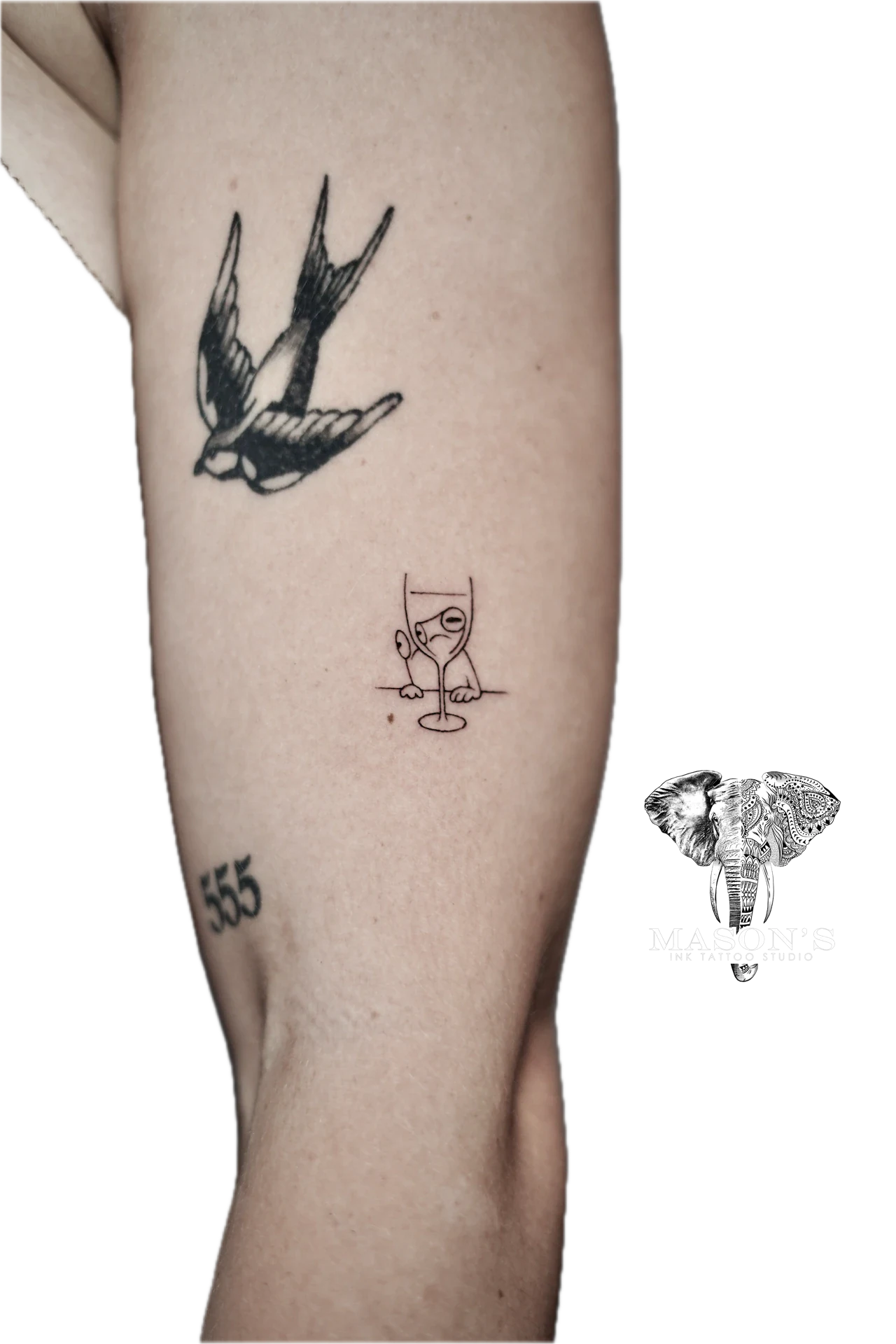 Fine Line Frog look at wine glass tattoo by Mason's Ink Tattoo Studio, Bali