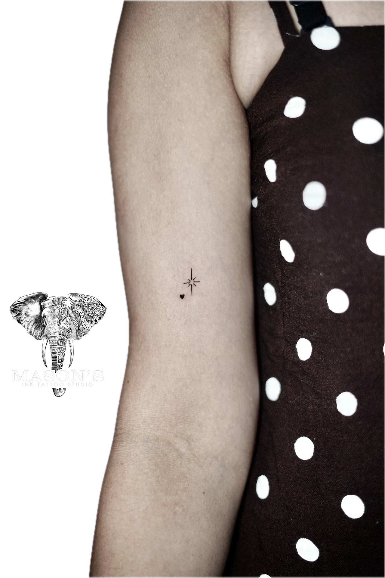 Fine Line Star and Heart tattoo by Mason's Ink Tattoo Studio, Bali