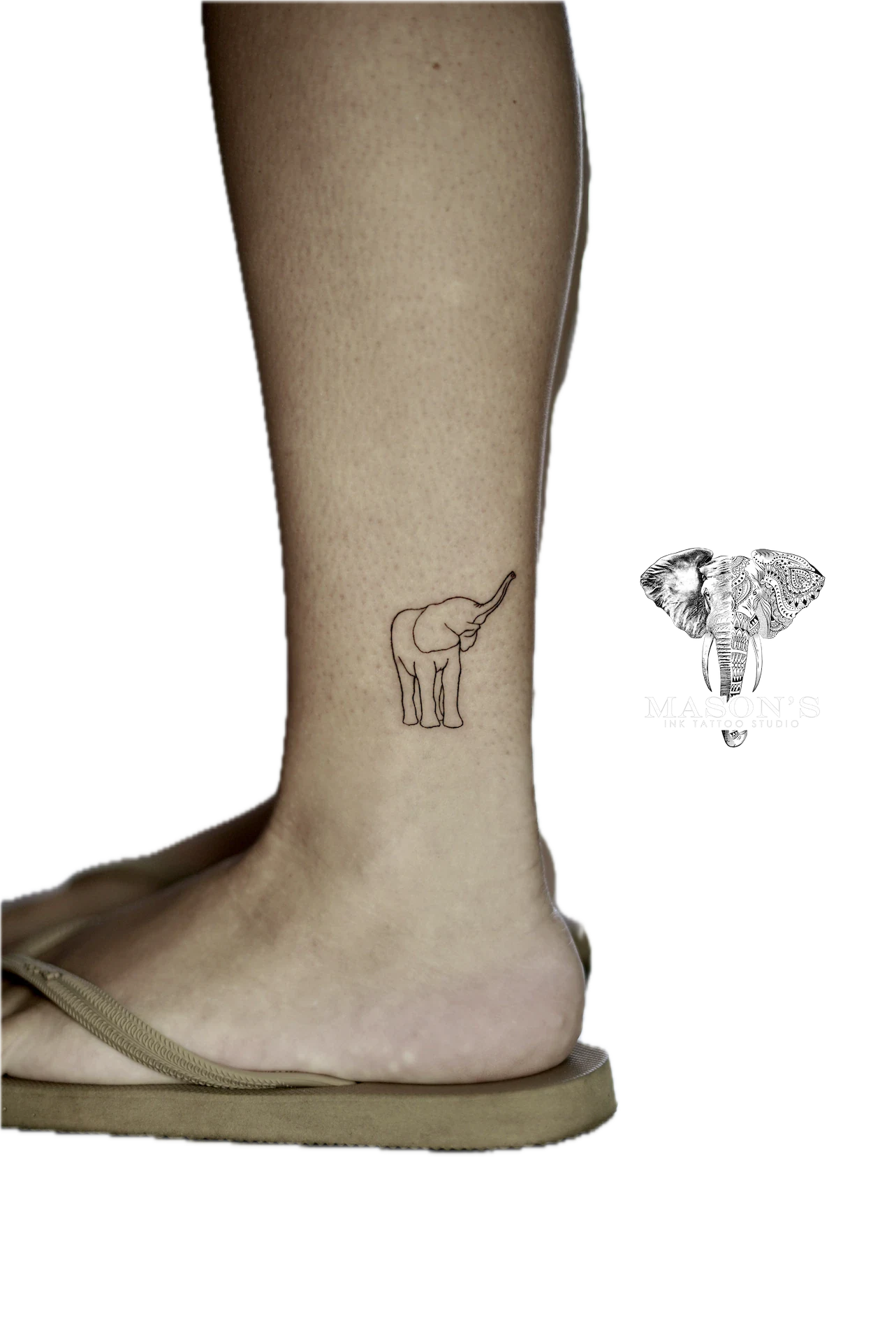 Cute Elephant Fine Line tattoo by Mason's Ink Tattoo Studio, Bali